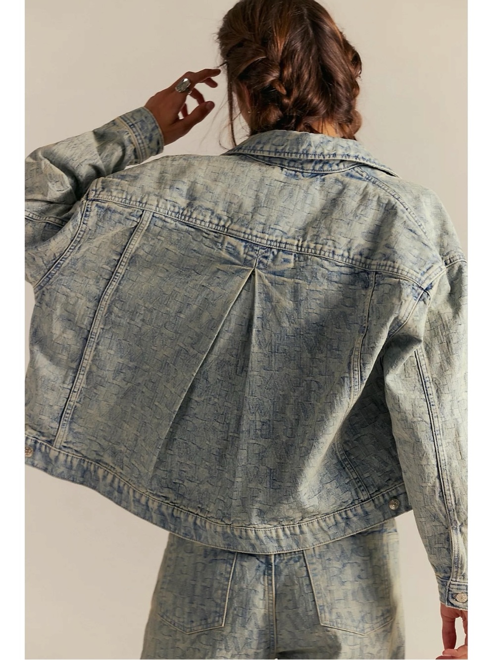 Free People Oversized Bohemian Opal Swing Jacquard Denim Jean Jacket  Size XL - Picture 4 of 11